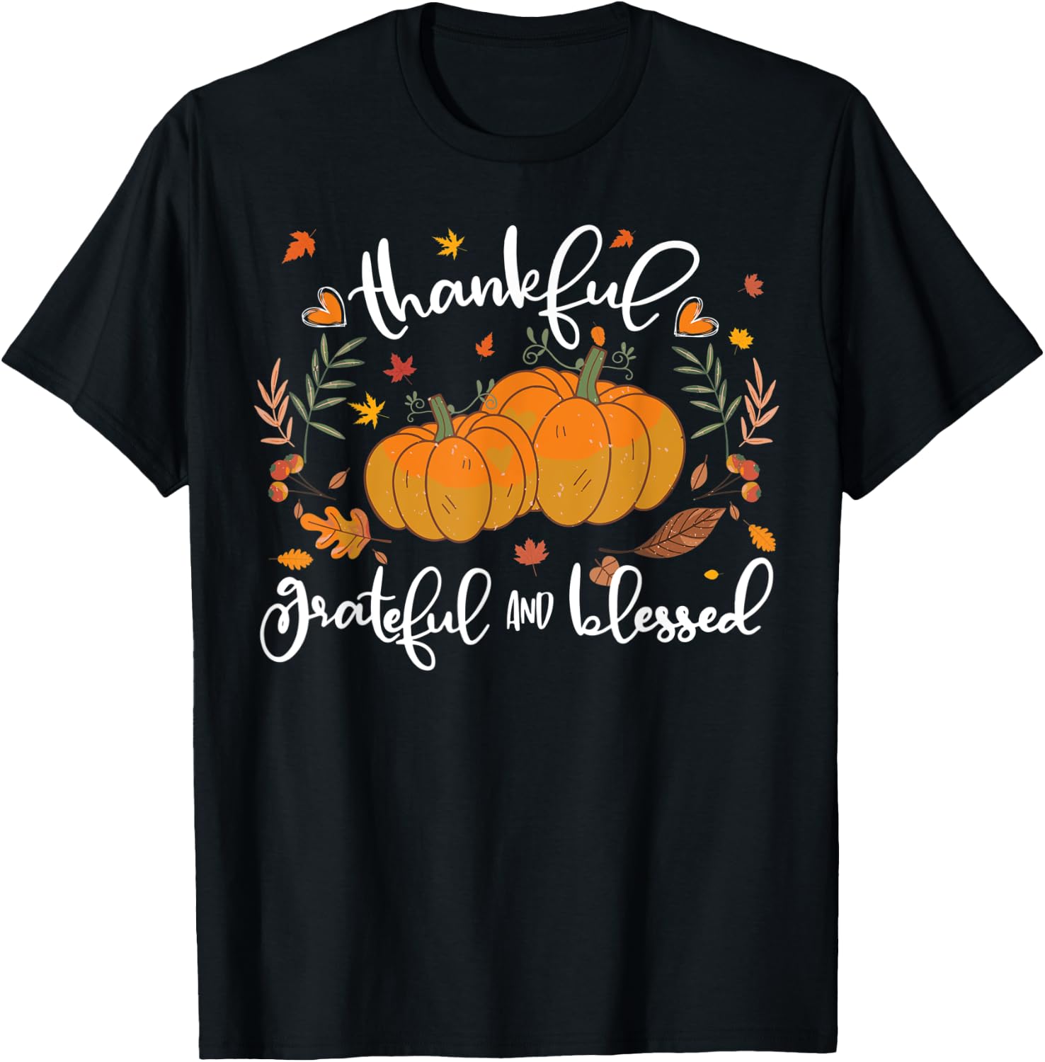 Thankful Grateful Blessed Shirt Halloween Pumpkin T-Shirt - T-Shirt | Black