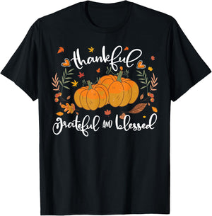 Thankful Grateful Blessed Shirt Halloween Pumpkin T-Shirt - T-Shirt | Black