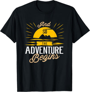 And so the Adventure begins - Camping & Road Trip Gift T-Shirt - T-Shirt | Black