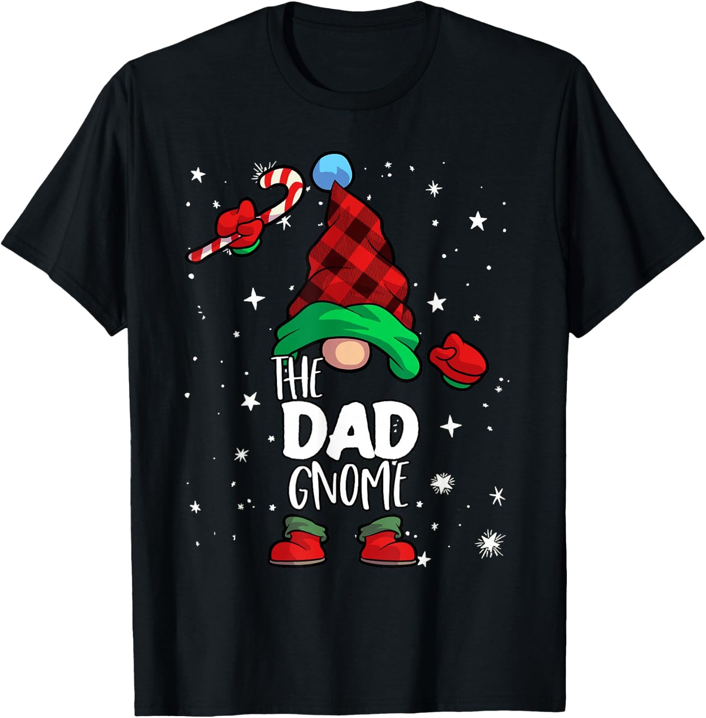 Dad Gnome Red Buffalo Plaid Matching Family Christmas T-Shirt - T-Shirt | Black