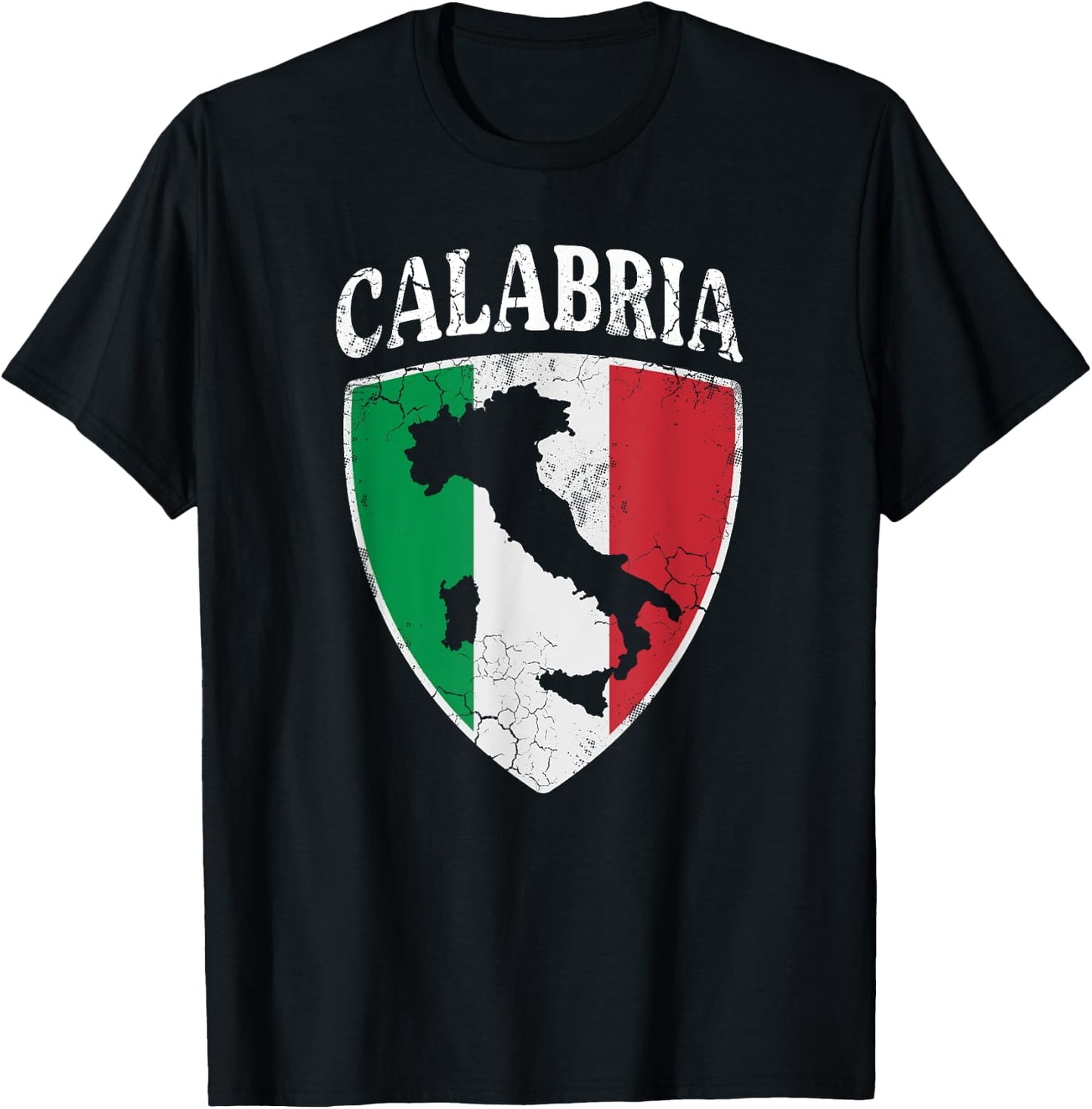 Calabria Italia Flag Crest Italy Italian Vintage Distressed T-Shirt - T-Shirt | Black
