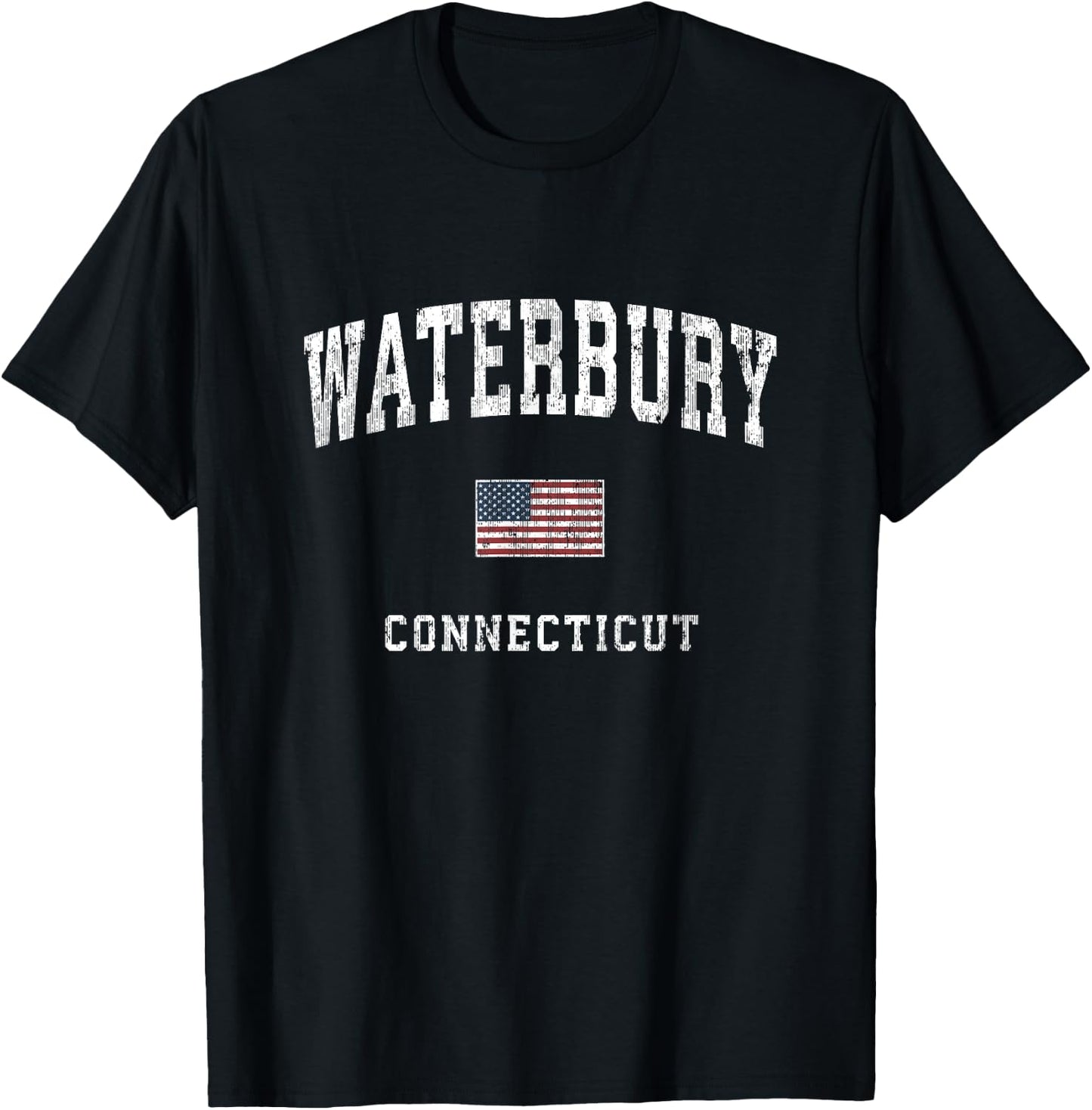 Waterbury Connecticut CT Vintage American Flag Sports Design T-Shirt - T-Shirt | Black