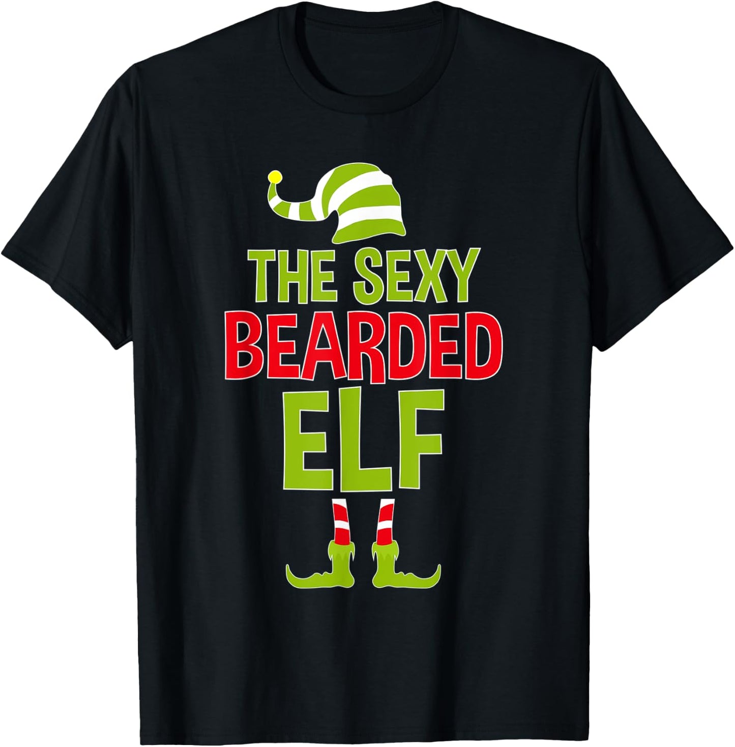 The Sexy Bearded Elf Matching Family Christmas Bearded T-Shirt - T-Shirt | Black