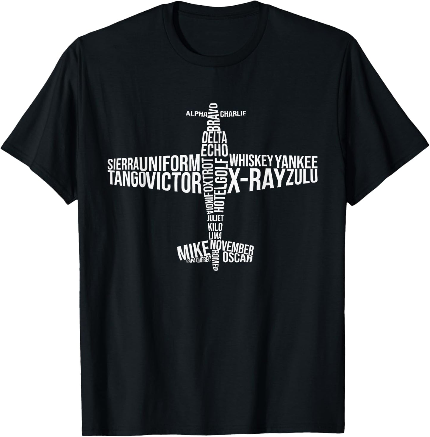Alphabet Full Phonetic Plane Pilot T-Shirt - T-Shirt | Black
