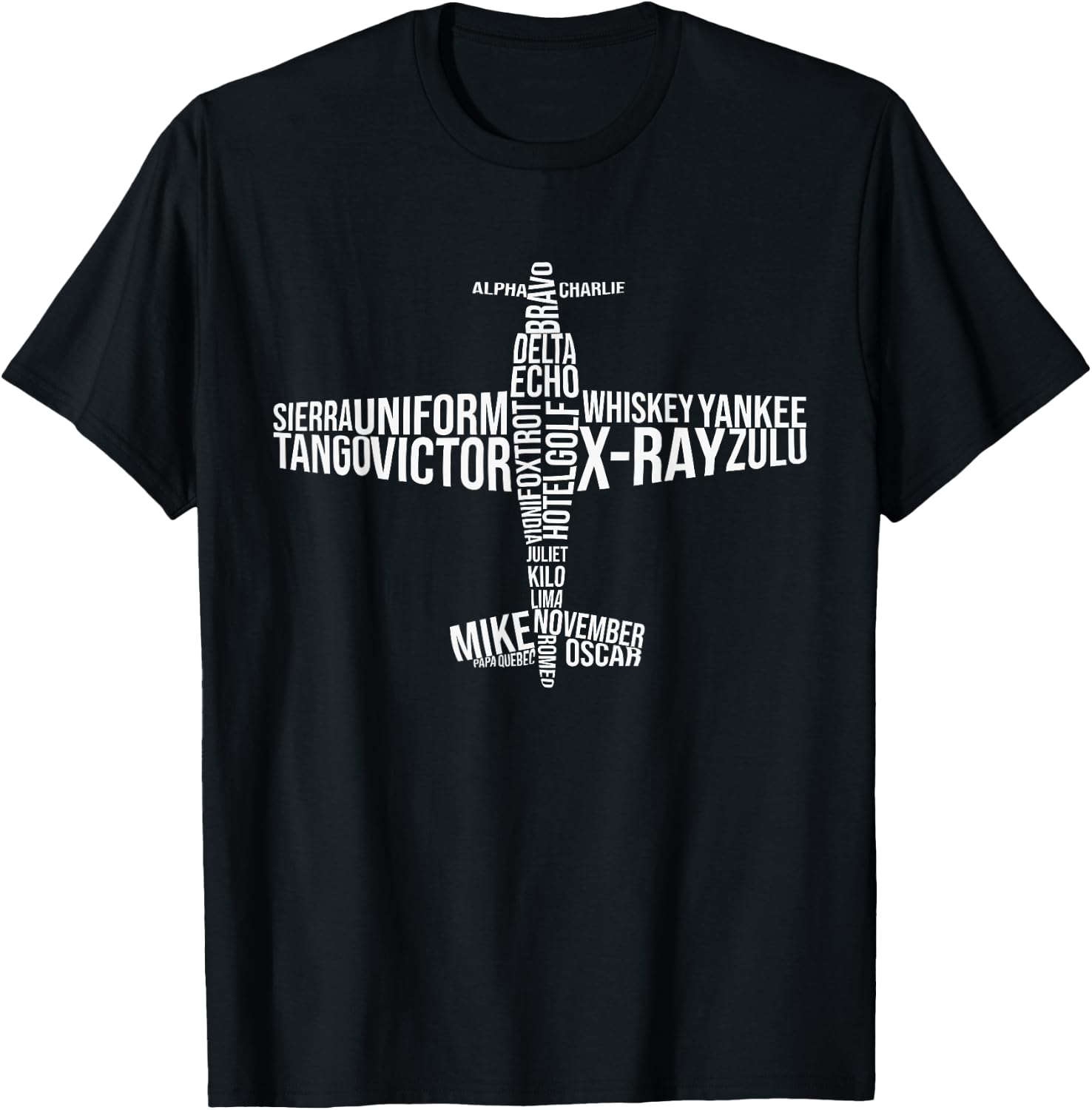 Alphabet Full Phonetic Plane Pilot T-Shirt - T-Shirt | Black