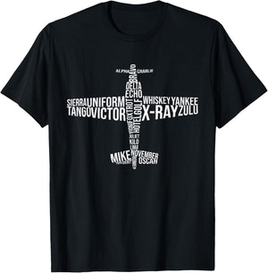 Alphabet Full Phonetic Plane Pilot T-Shirt - T-Shirt | Black