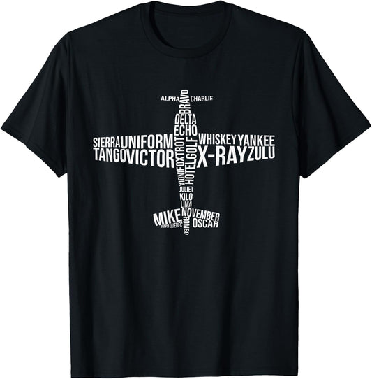 Alphabet Full Phonetic Plane Pilot T-Shirt - T-Shirt | Black