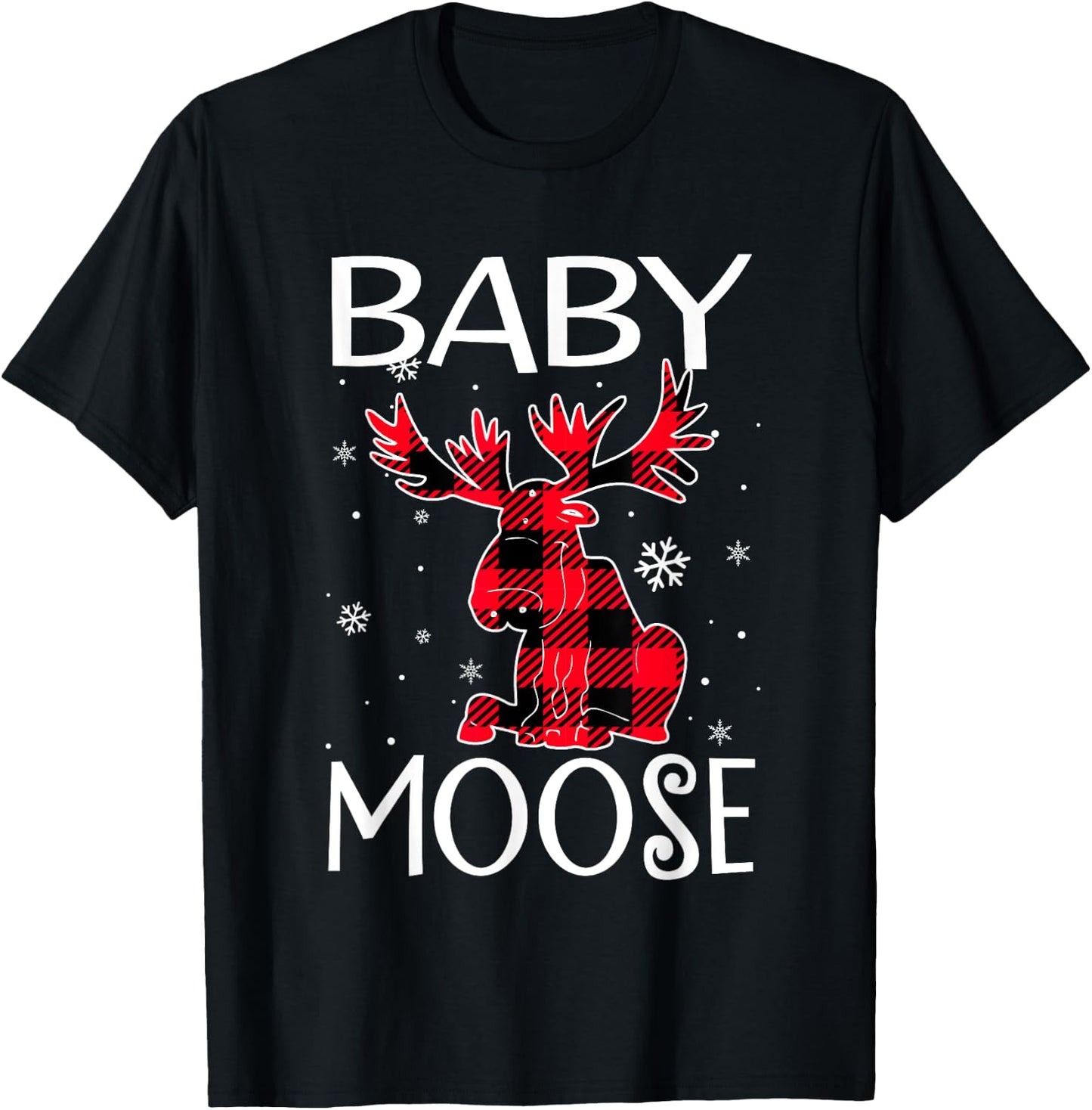 Baby Moose Red Plaid Matching Christmas Pajamas Family Xmas T-Shirt - T-Shirt | Black