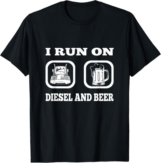 Truck Driver Saying Diesel & Beer Funny Trucker Lover T-Shirt - T-Shirt | Black