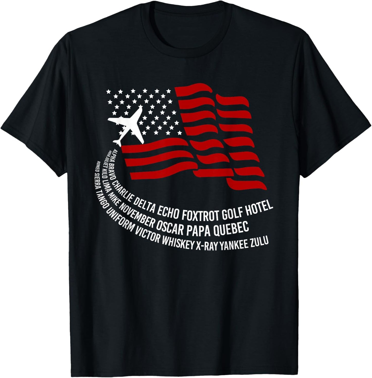Phonetic Alphabet | American Pilot Airplane USA Flag Shirt Women Men T-Shirt - T-Shirt | Black