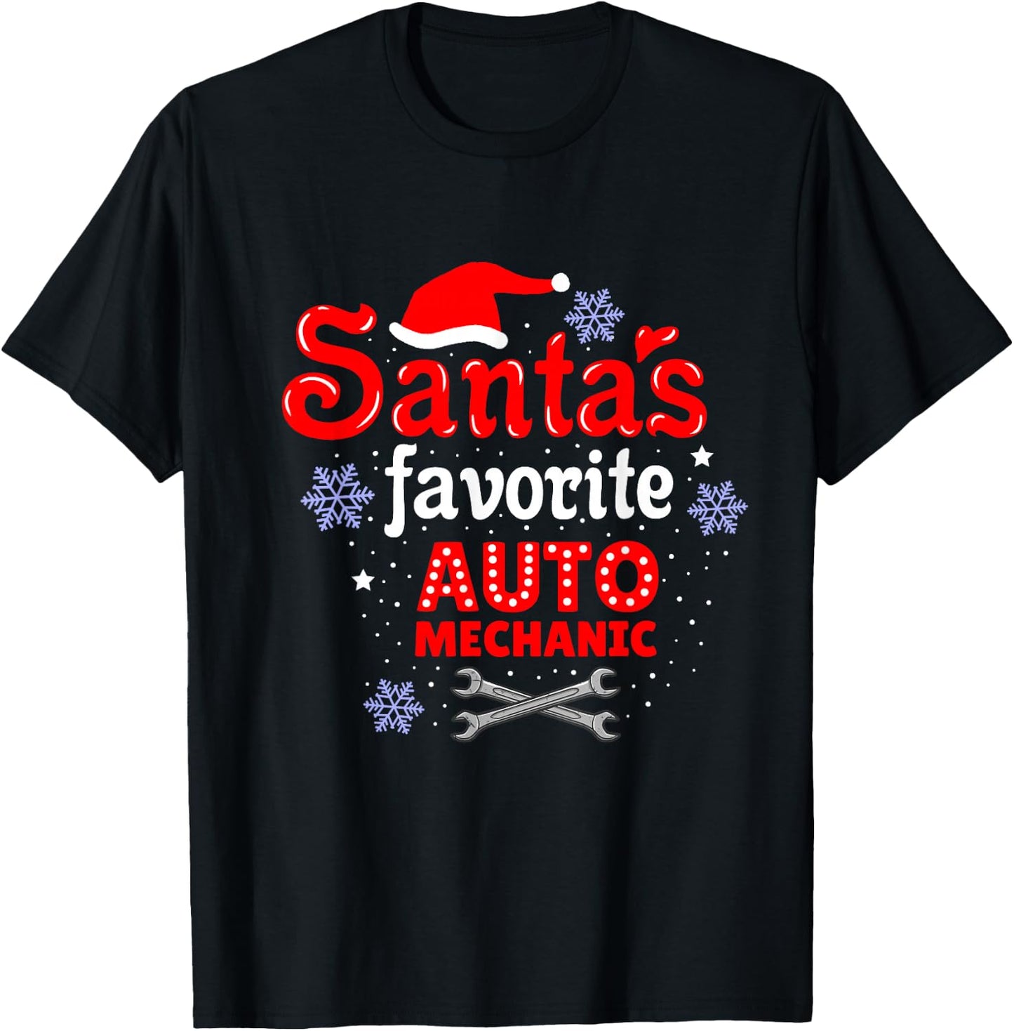 Santas Favorite Auto Mechanic Christmas T-Shirt - T-Shirt | Black