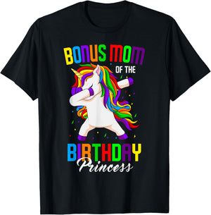 Bonus Mom of the Birthday Princess Unicorn Dabbing Party T-Shirt - T-Shirt | Black