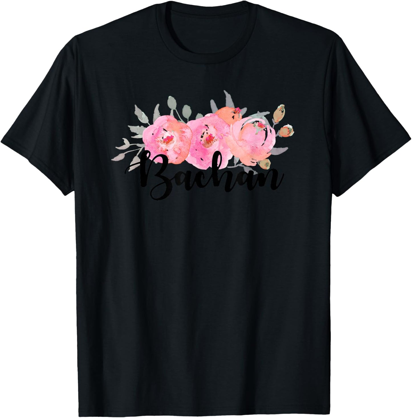 Tomodachi Bachan , Men's Grey Floral , Small, , Short Sleeve T-Shirt - T-Shirt | Black