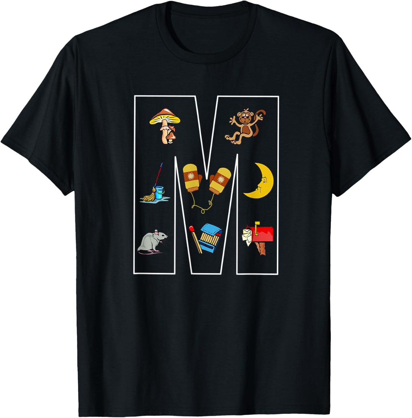 Alphabet Letter M Phonics Objects That Start With M Shirt T-Shirt - T-Shirt | Black