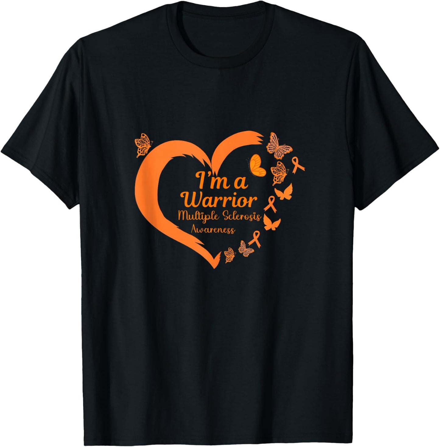 Multiple Sclerosis Warrior Women Heart Flower MS Awareness T-Shirt - T-Shirt | Black