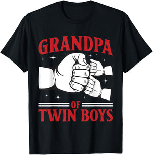 Twin Grandpa Grandfather Of Two Grandpa Of Twin Boys T-Shirt - T-Shirt | Black