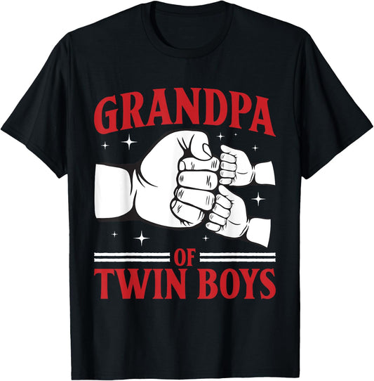 Twin Grandpa Grandfather Of Two Grandpa Of Twin Boys T-Shirt - T-Shirt | Black