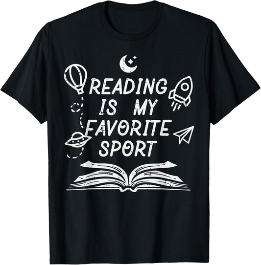 Reading Is My Favorite Sport Book Lover Bookworm Boys Kids T-Shirt - T-Shirt | Black