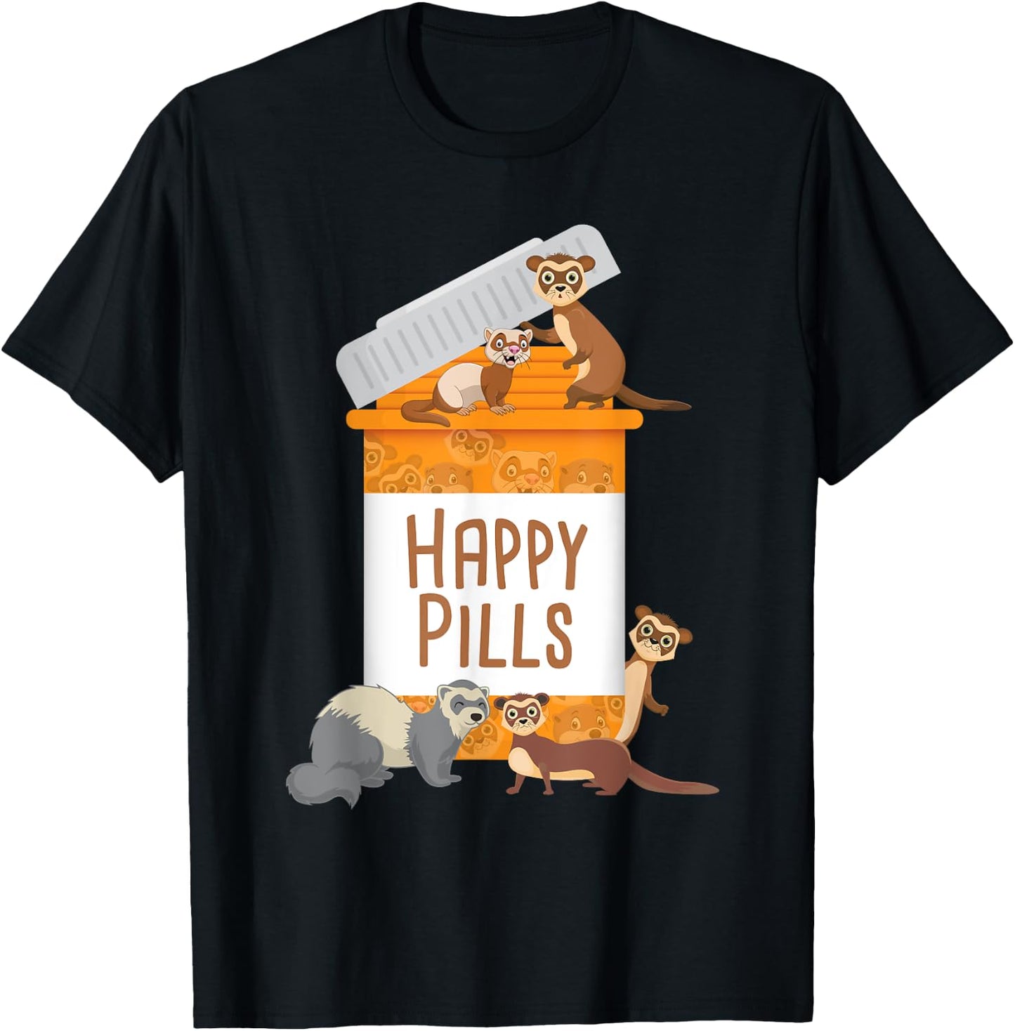 Happy Pills - Ferret Zoo Animal Lover Pet Owner T-Shirt - T-Shirt | Black