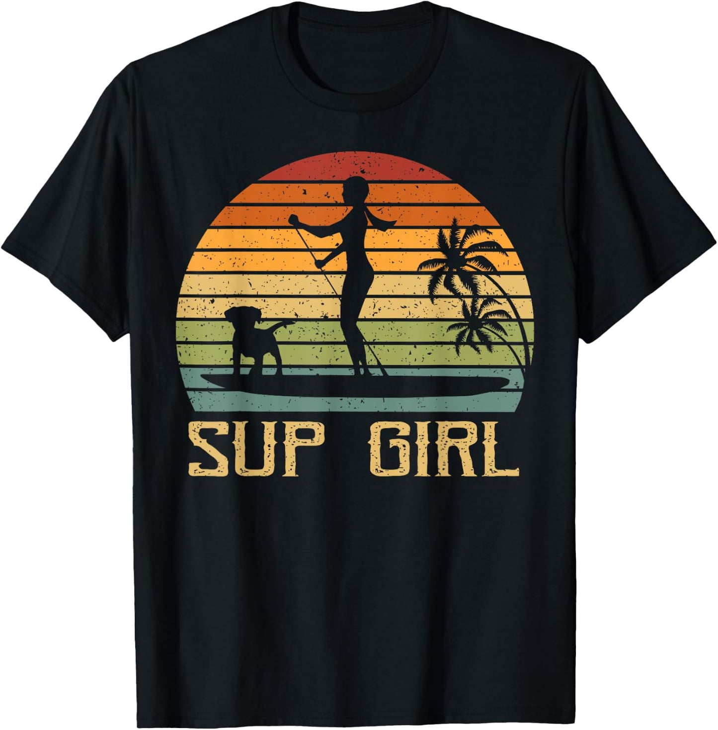 Retro Sup Girl Dog Paddling Paddle Board SUP Water Sports T-Shirt - T-Shirt | Black