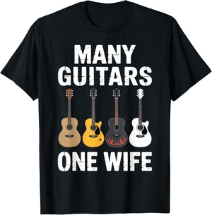 Many Guitars One Wife Funny Guitar Husband T-Shirt - T-Shirt | Black