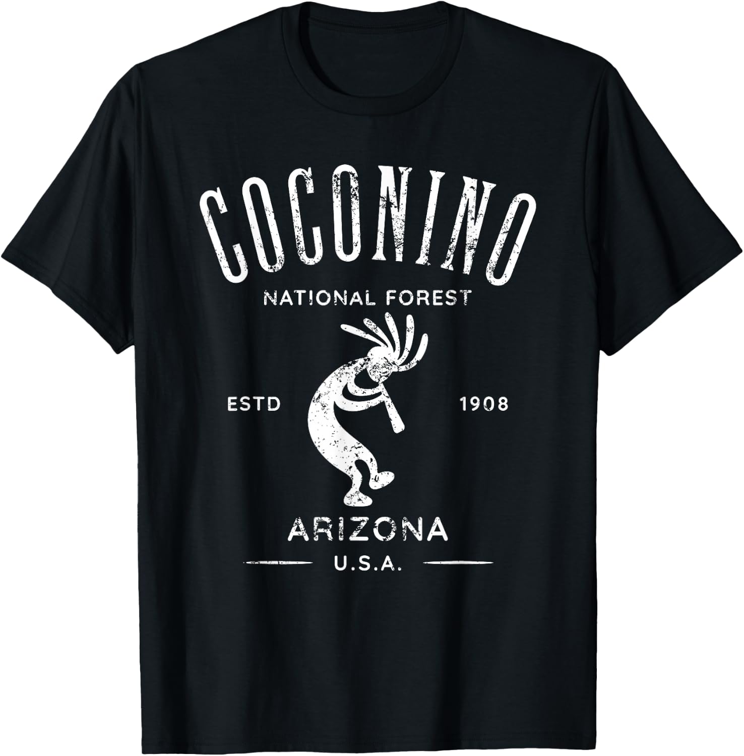 Coconino National Forest Arizona Kokopelli Distressed Design T-Shirt - T-Shirt | Black