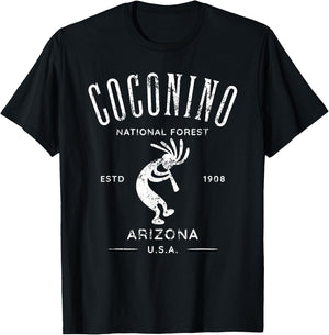 Coconino National Forest Arizona Kokopelli Distressed Design T-Shirt - T-Shirt | Black