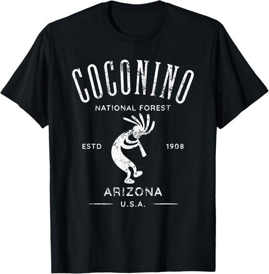 Coconino National Forest Arizona Kokopelli Distressed Design T-Shirt - T-Shirt | Black