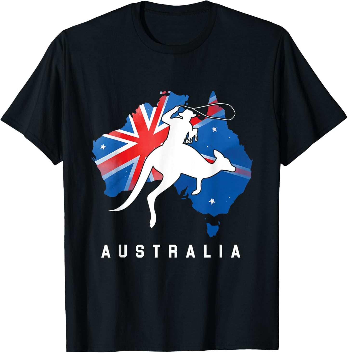 Australian Kangaroo Australia Country Map Cowboy Aussie T-Shirt - T-Shirt | Black