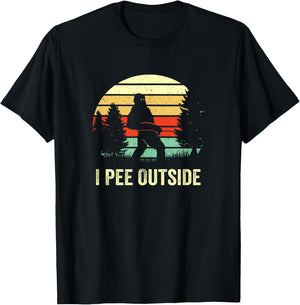 Retro Bigfoot Yeti Silhouette I Pee Outside Sasquatch Gifts T-Shirt - T-Shirt | Black