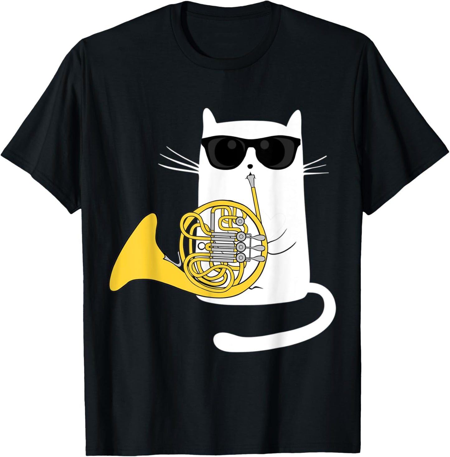 Jazz Cat Playing French Horn - Cool Smooth T-Shirt - T-Shirt | Black