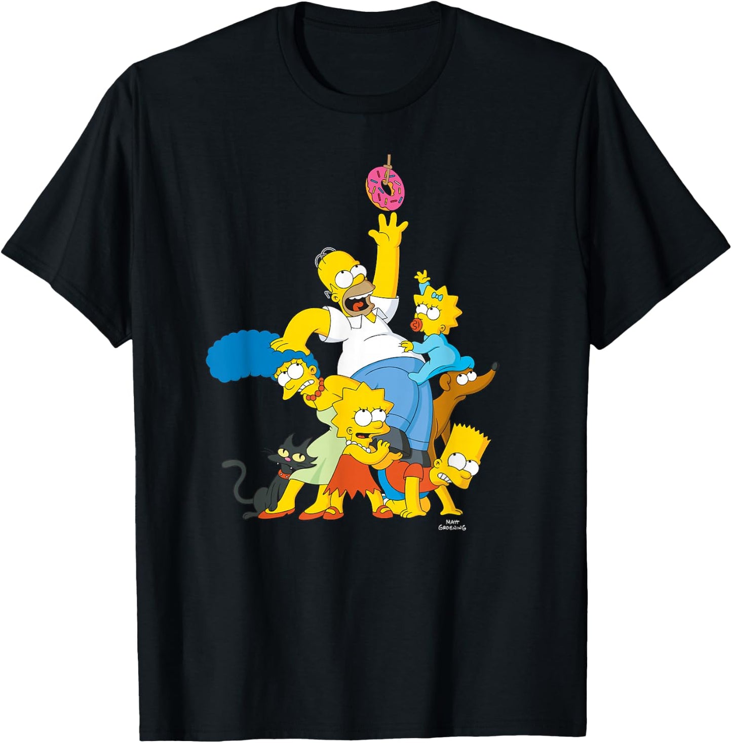 The Simpsons Family Donut Reach Small T-Shirt - T-Shirt | Black