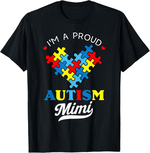 I'm A Proud Mimi Autism Awareness Autistic Heart Grandchild T-Shirt - T-Shirt | Black