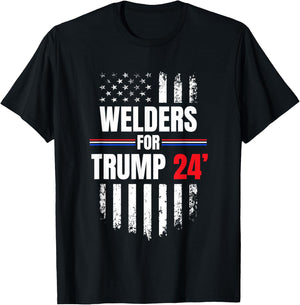 Welders For Trump 2024 American Flag T-Shirt - T-Shirt | Black