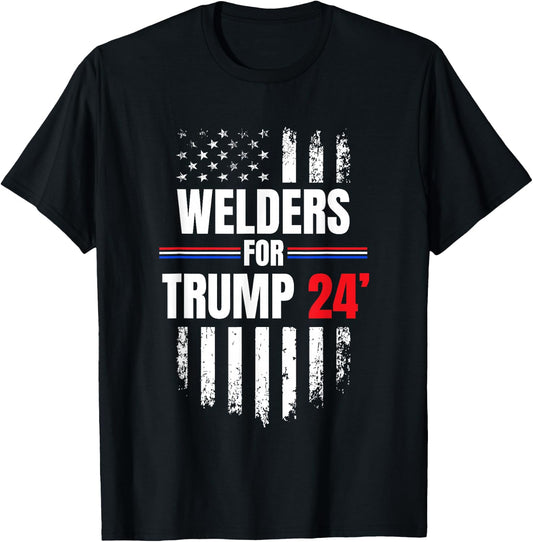 Welders For Trump 2024 American Flag T-Shirt - T-Shirt | Black
