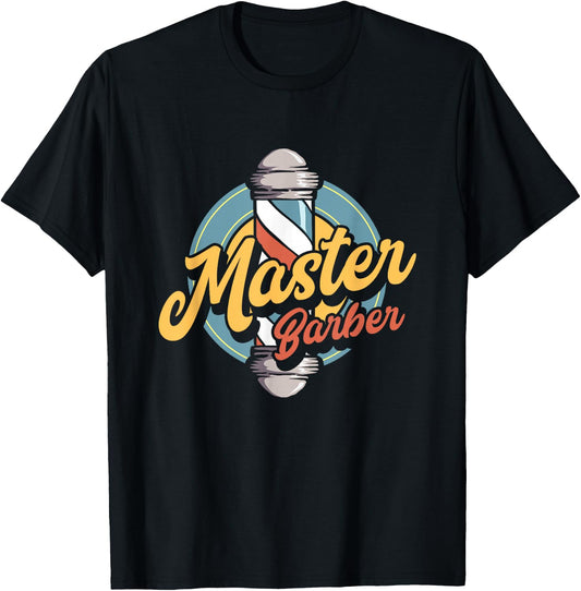 Vintage Master Barber Shop Haircut Stylists Gift Hairstyle T-Shirt - T-Shirt | Black