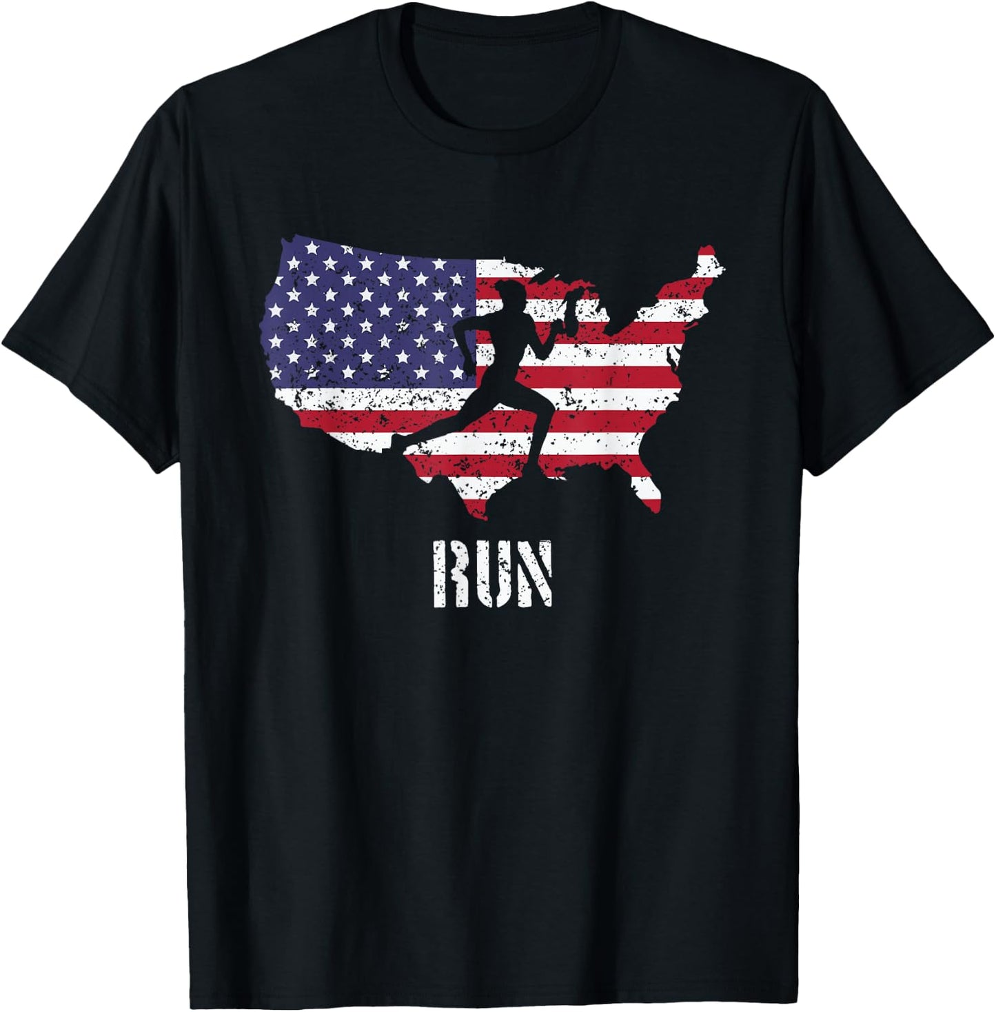 Running american flag for patriotic runners T-Shirt - T-Shirt | Black