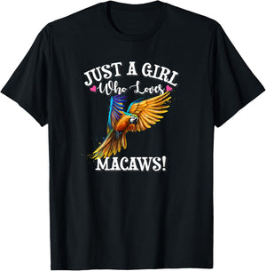 Tropical Rainforest Parrot Lover Girl Who Loves Blue Macaws T-Shirt - T-Shirt | Black