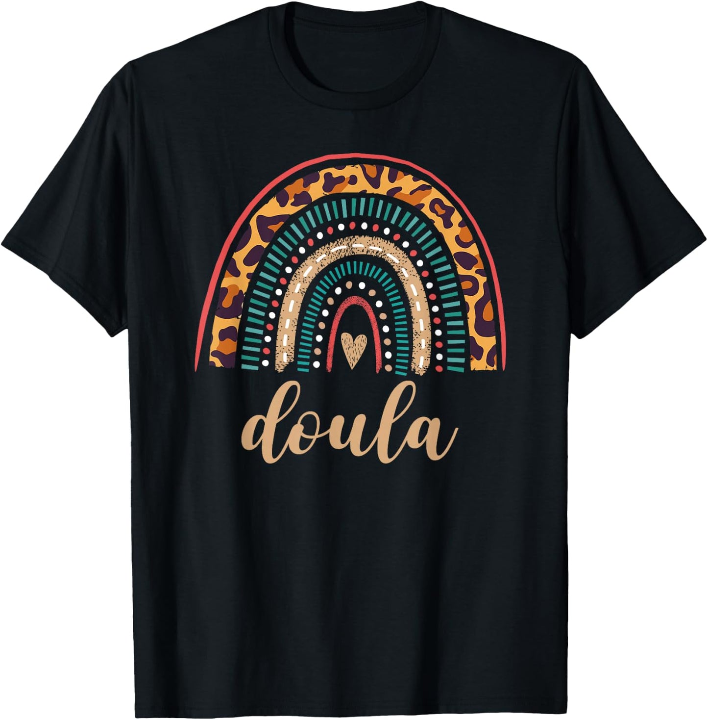 Doula Rainbow Leopard Birth Doulas Gift Newborn Labor Coach T-Shirt - T-Shirt | Black