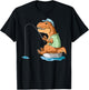 Dinosaur Fishing T-Rex Fisherman Boat Camping Fishing Lovers T-Shirt - T-Shirt | Black