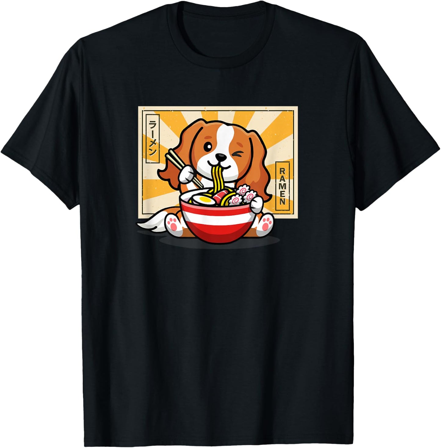 Kids Kawaii Ramen Cavalier King Charles Spaniel Lover T-Shirt - T-Shirt | Black