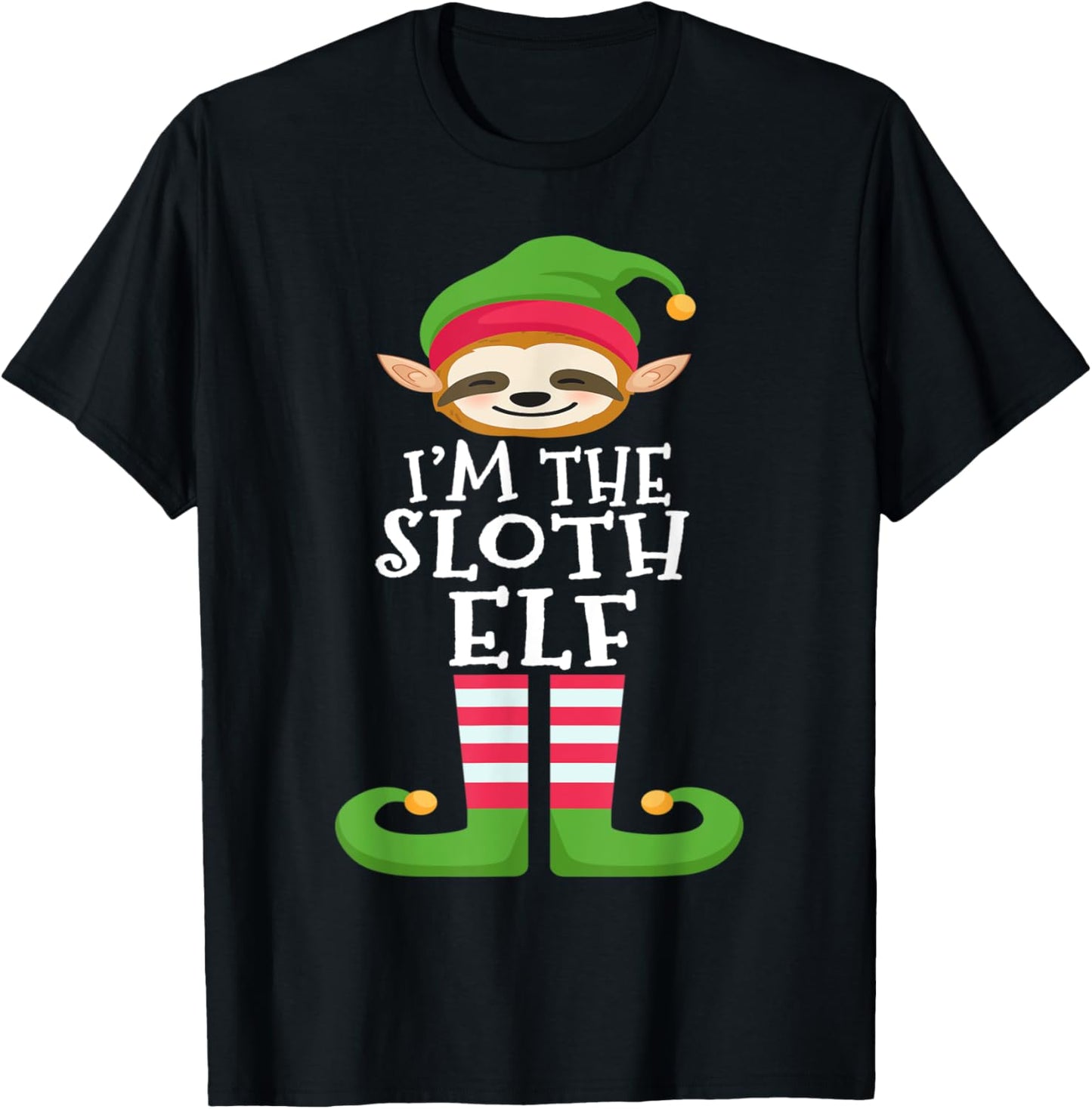 Sloth Elf Animal Lover's Family Matching Christmas Pajama T-Shirt - T-Shirt | Black