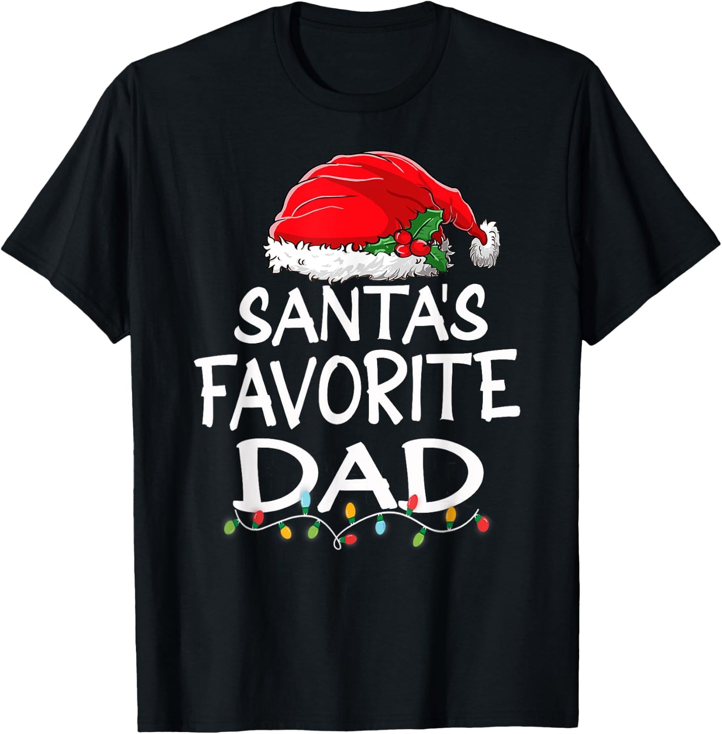Santa's Favorite Dad Christmas Santa Claus tree lights Daddy T-Shirt - T-Shirt | Black