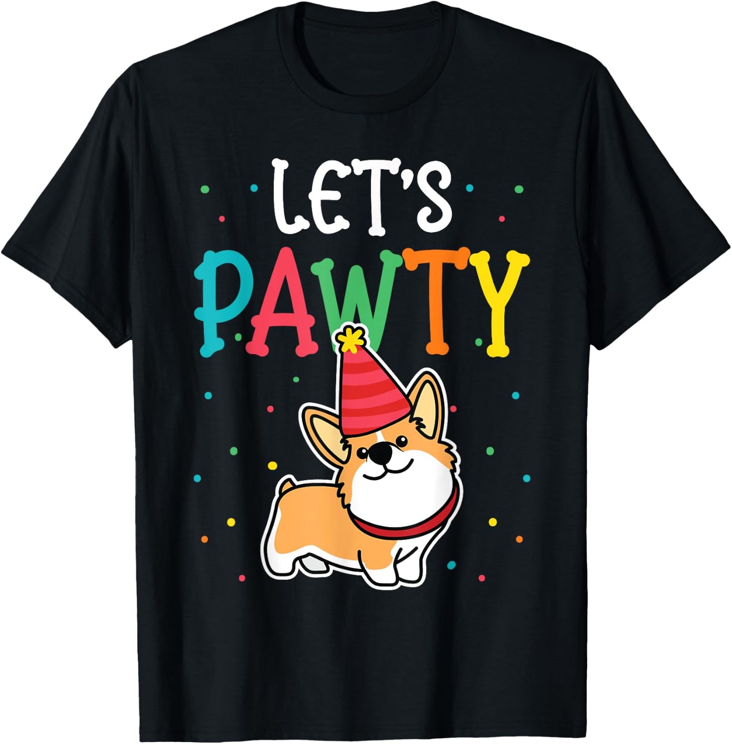 Corgi Birthday Pawty For Dog Themed Kids Party T-Shirt - T-Shirt | Black