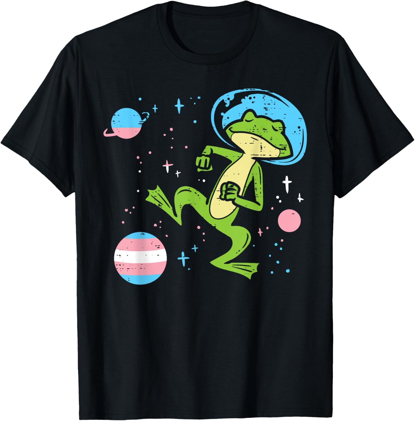 Dancing Astronaut Frog Transgender Planets Trans Pride Flag T-Shirt - T-Shirt | Black