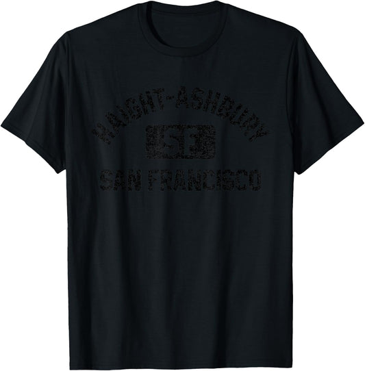 Haight-Ashbury SF Gym Style Gray with Distressed Black Print T-Shirt - T-Shirt | Black