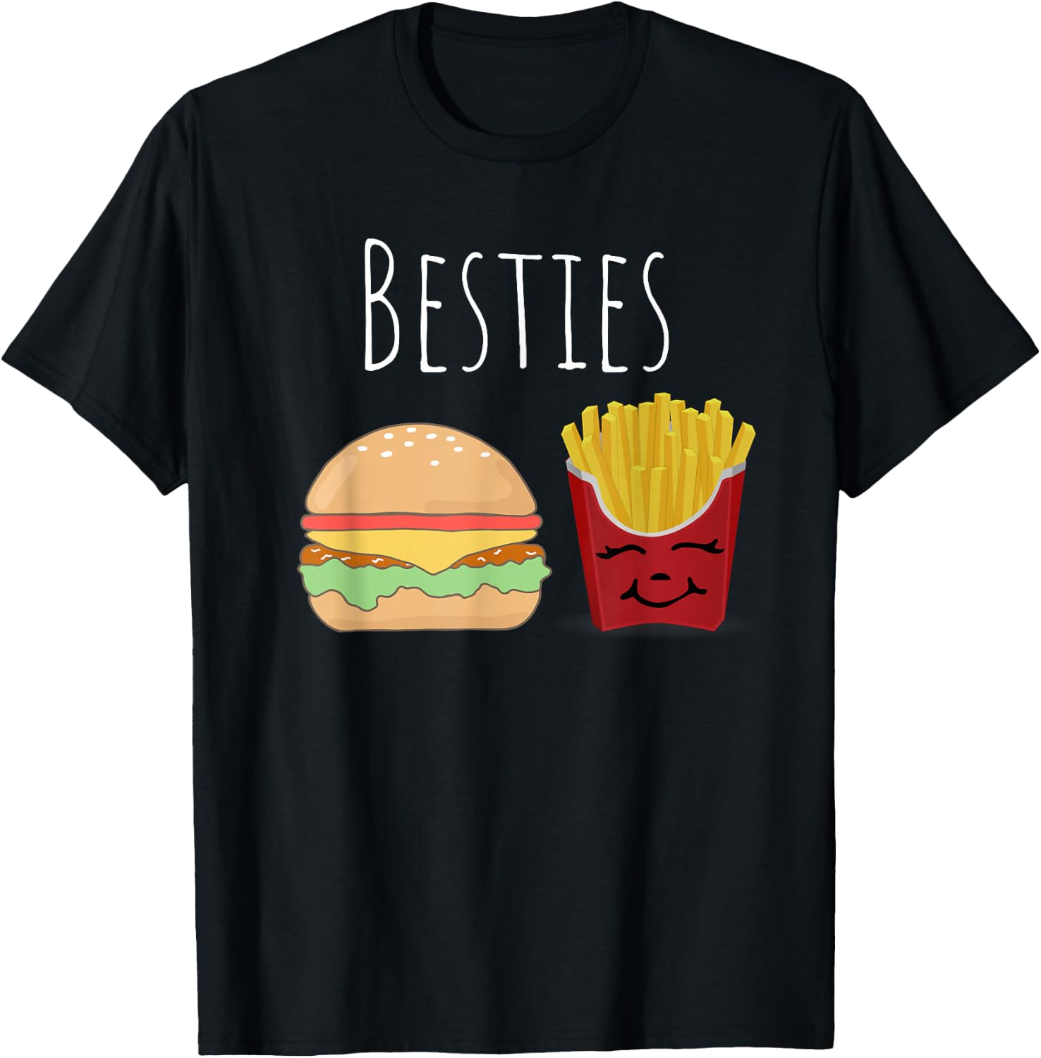 Cheeseburger and Fries Best Friends Besties Fun T-Shirt - T-Shirt | Black