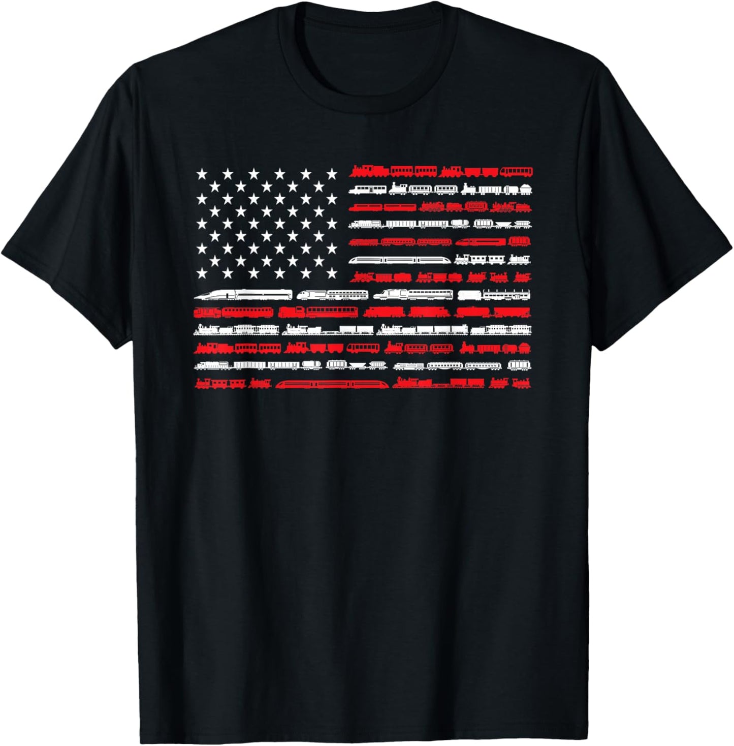 Train Railroad American Flag Vintage Locomotive T-Shirt - T-Shirt | Black