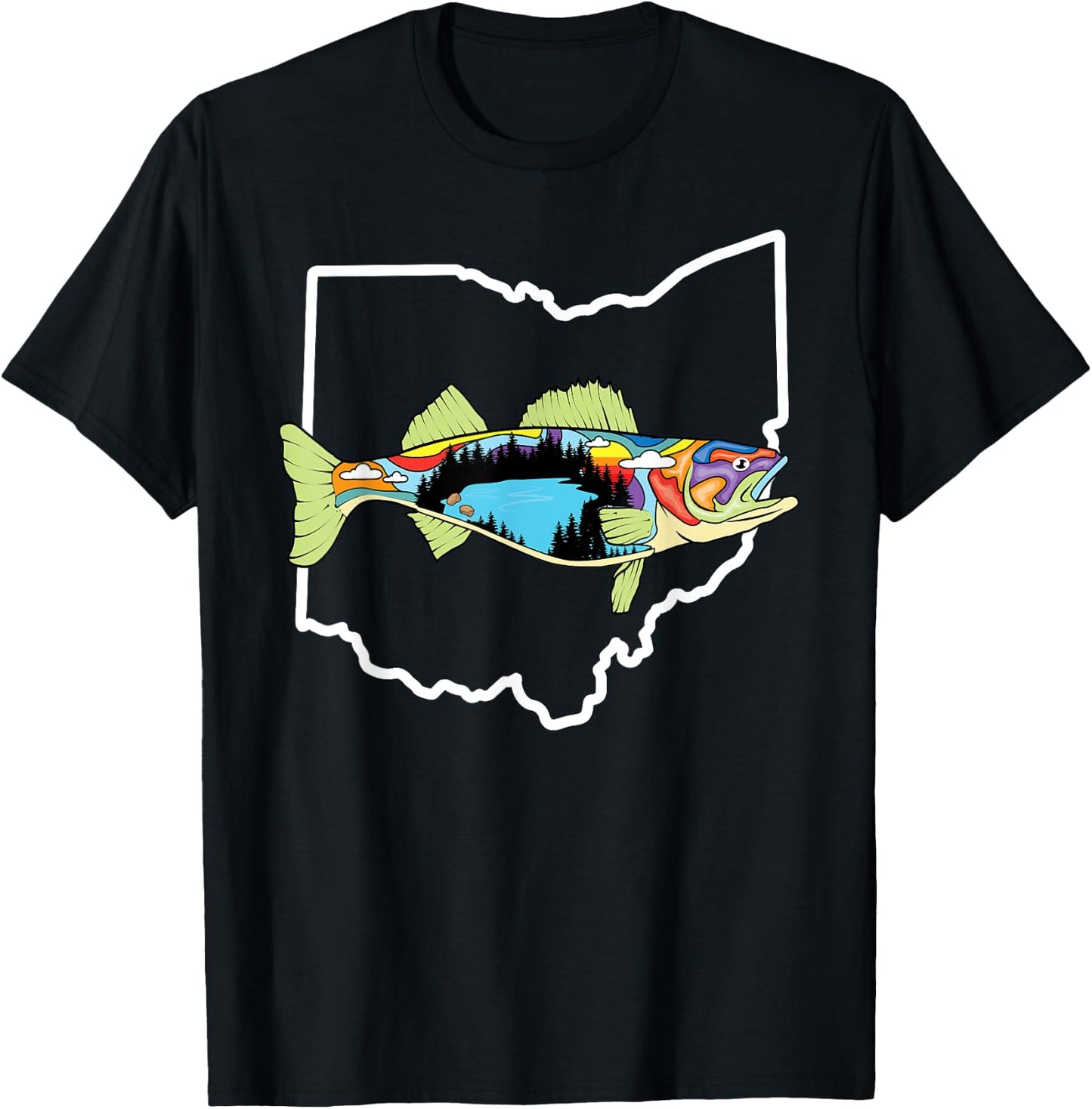 Ohio Map Walleye Fishing Freshwater Fisherman Walleye Fish T-Shirt - T-Shirt | Black