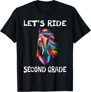 Let's Ride 2nd Second Grade Horse Girls Back To School T-Shirt - T-Shirt | Black
